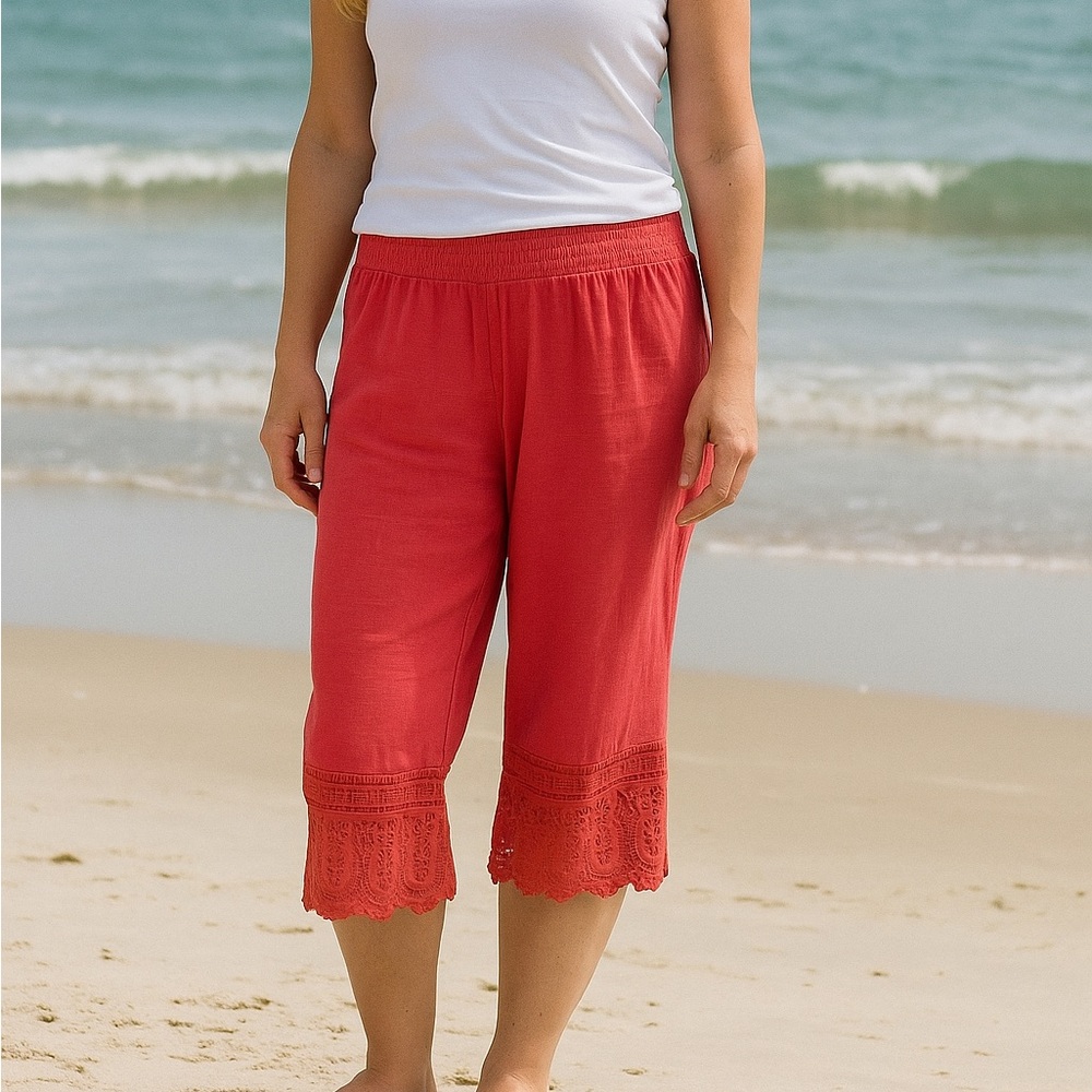 Mark. Avon Capris / Solid Peach Women Stretchy Capri Pants